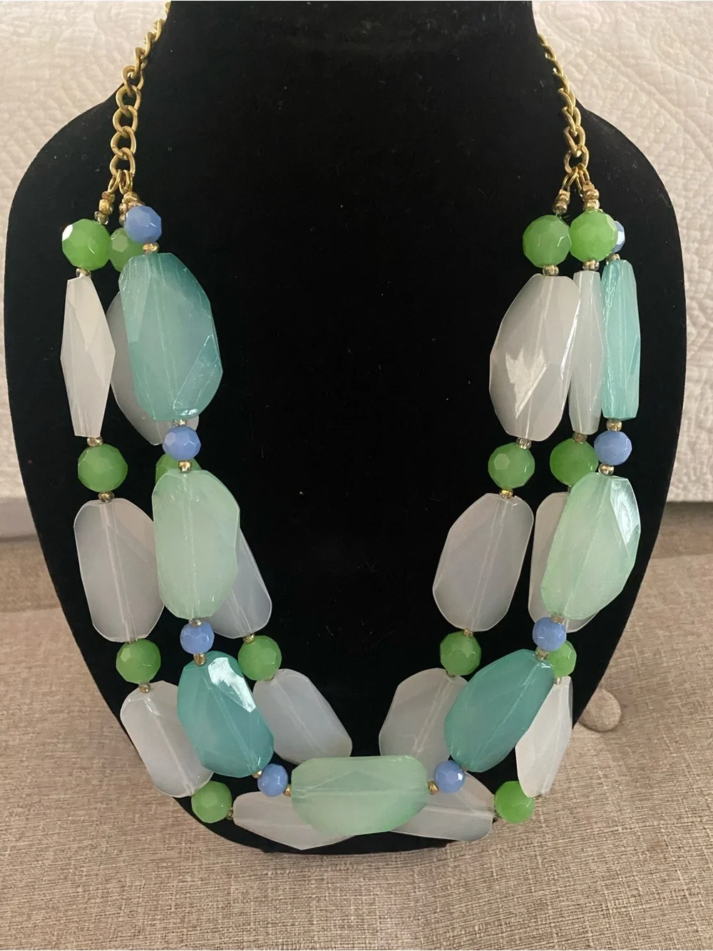 Statement Necklace Green White & Blue